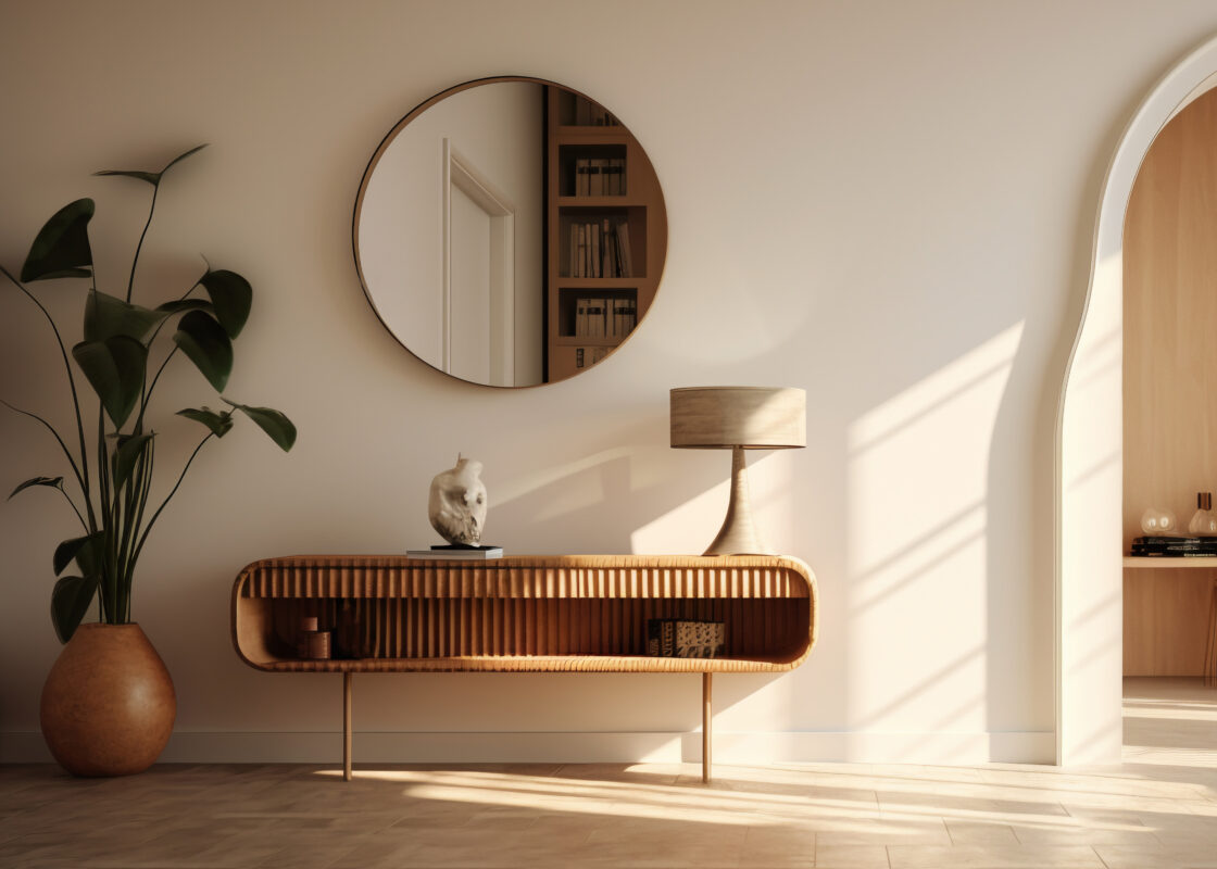 vista de la entrada moderna con muebles disenados para el interior